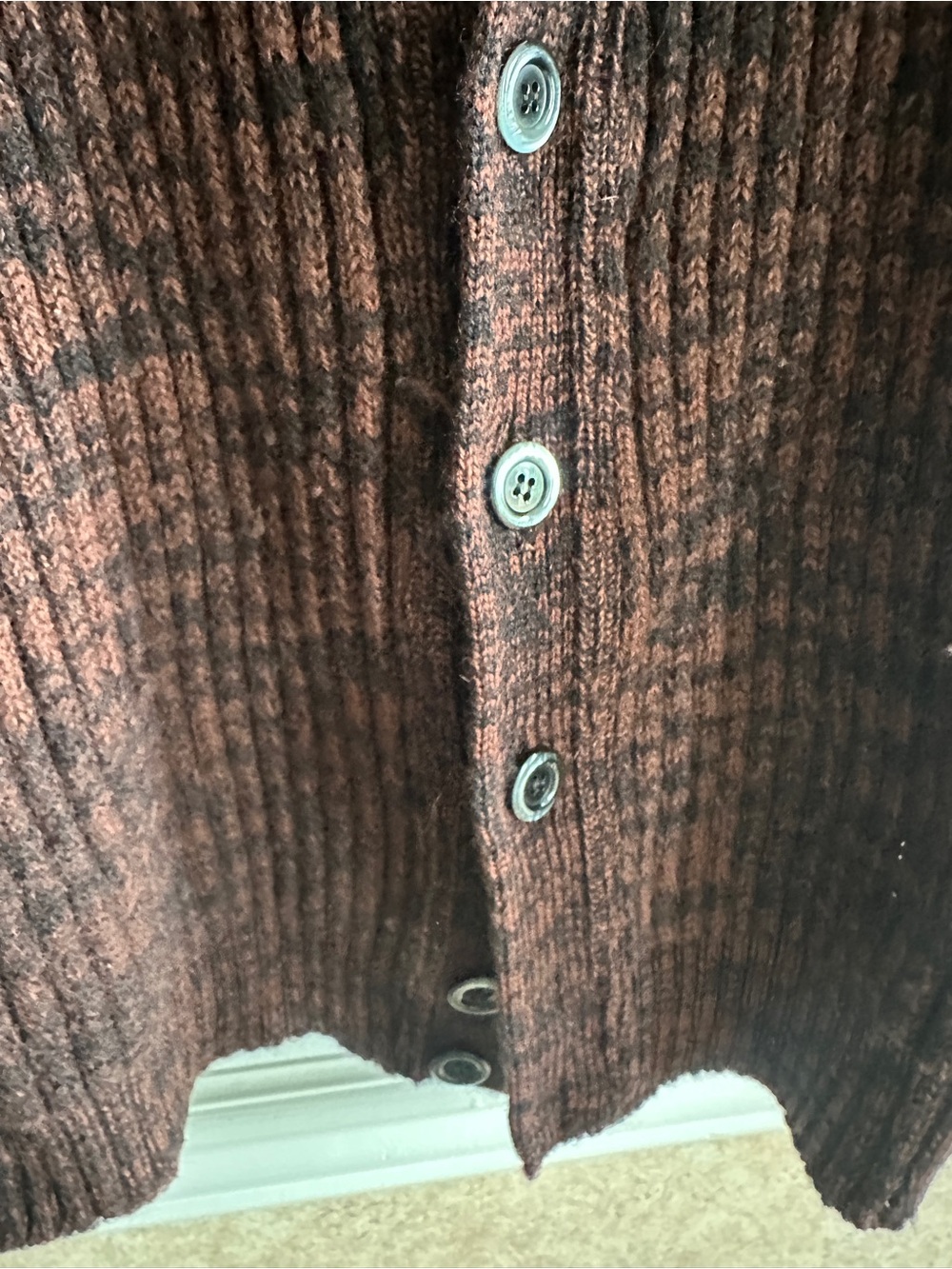 Men's Brown Ribbed Button Cardigan - Picture 3 of 7